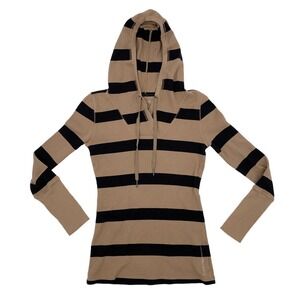 Calvin Klein Performance Womens Medium Thermal Striped Hooded Long Sleeve Shirt